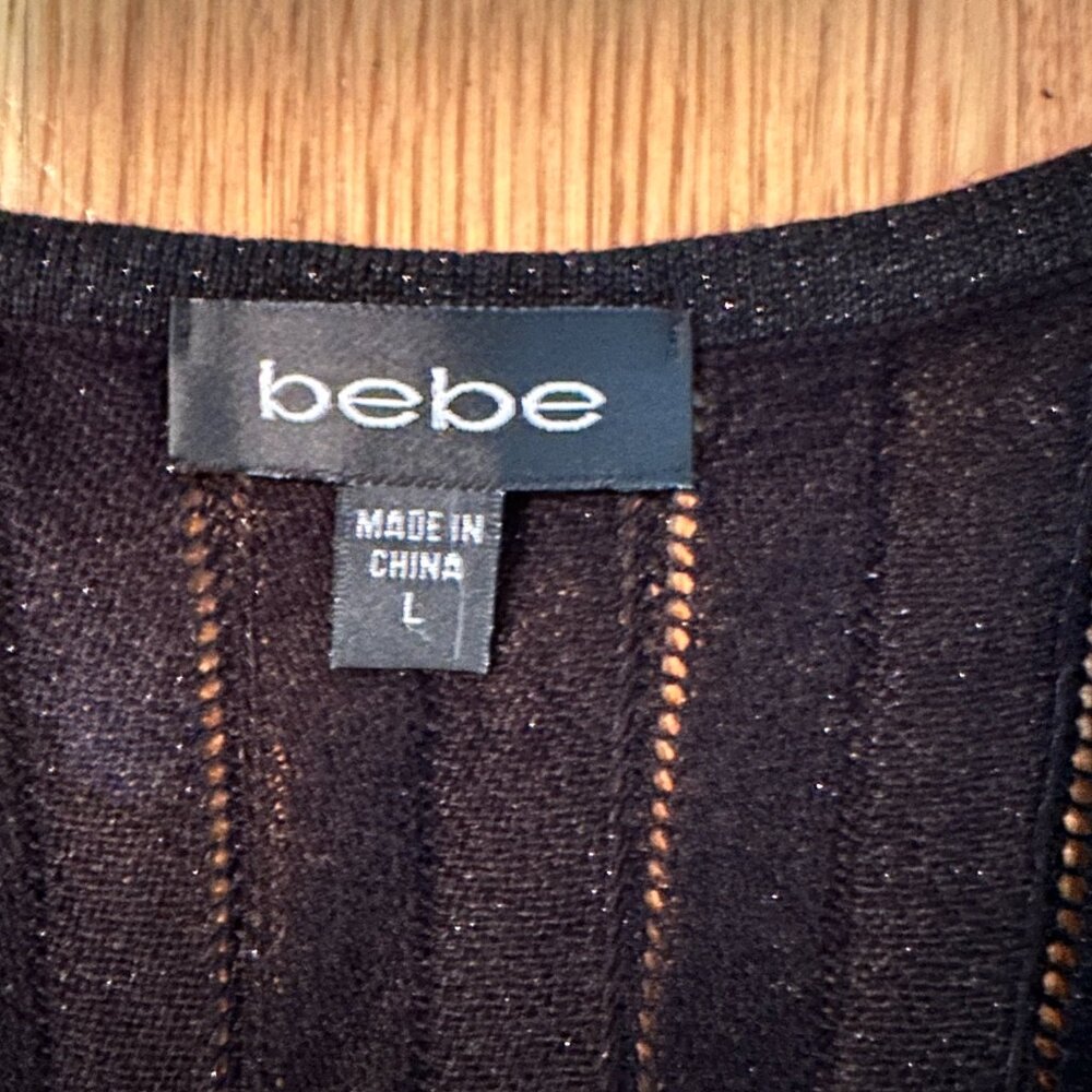 New Bebe Black/Grey/Silver Metallic Thread w/¾ Sleeves Midi Dress, Size L (NWOT) - Picture 9 of 12